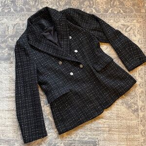 Mina Self Tweed Double-Breasted Blazer